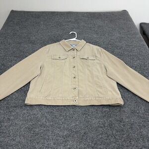 Bass Jeans Jacket Womens XL Tan Cotton Corduroy Trucker Casual Classic